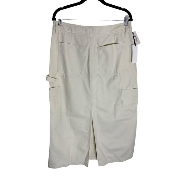NWT Aritzia TNA Greenwich Cotton Canvas Utility Midi Skirt Ivory Birch-sz 12 - Picture 2 of 12